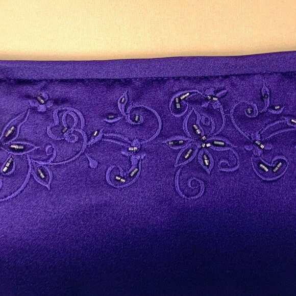 Mori Lee Madeline Gardiner Purple Satin Midi Evening Gown 5/6 Spaghetti Straps - Picture 3 of 12
